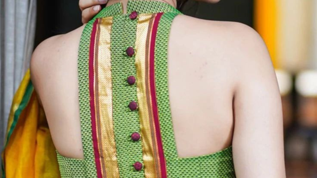 green blouse design for traditional look