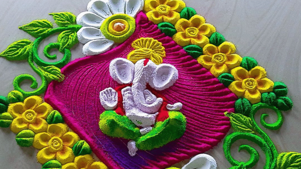 Ganpati Bappa Special Rangoli Designs10: गणपति बप्पा के लिए 10 दिन की रंगोली हर रोज नई आइडियाज़ बप्पा के लिए जरूर देखिए 15 Ganpati Bappa Special Rangoli Designs10
